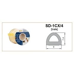 Blīvgumija dubultā D profils balts ,2x50m, m